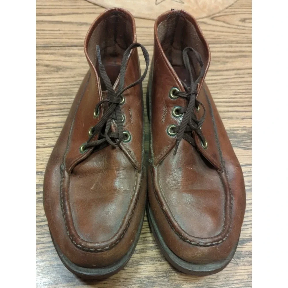 Vintage‎ Orvis Chukka Men Brown Leather Ankle Boots Size 7.5 E Moc Toe Shoes